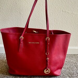 Michael Kors Red Tote with Gold Accents